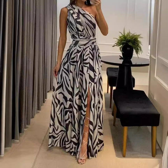 Damen Elegantes Maxikleid mit asymmetrischem Ausschnitt und Schlitz EB