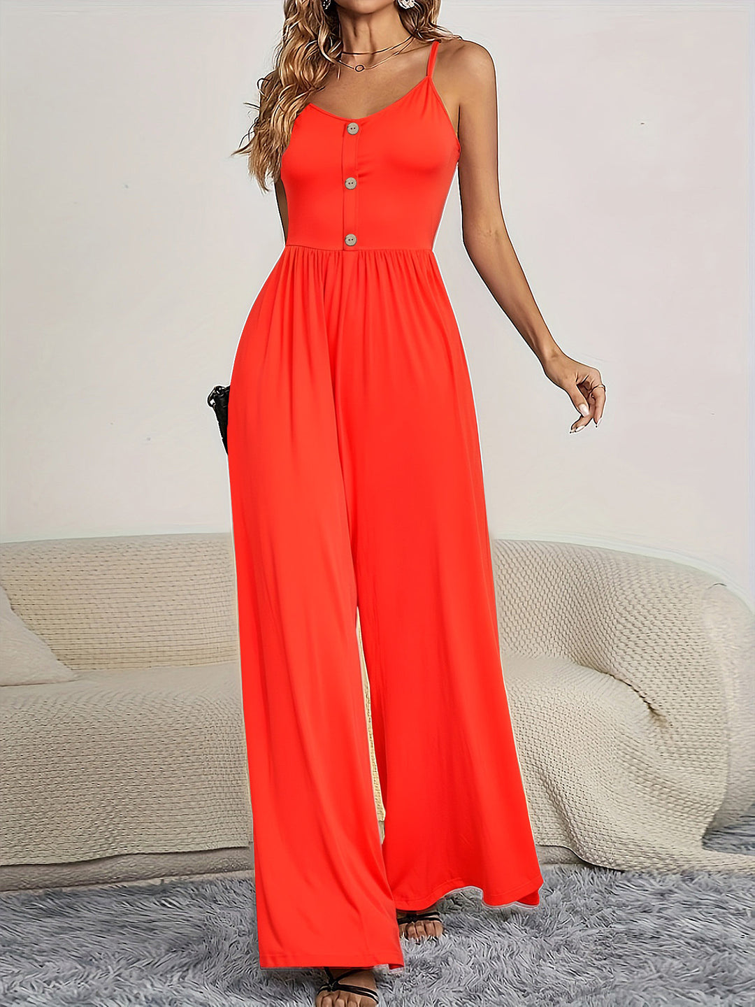 Damen Jumpsuit mit knöpfbarem Oberteil und weitem Bein EB