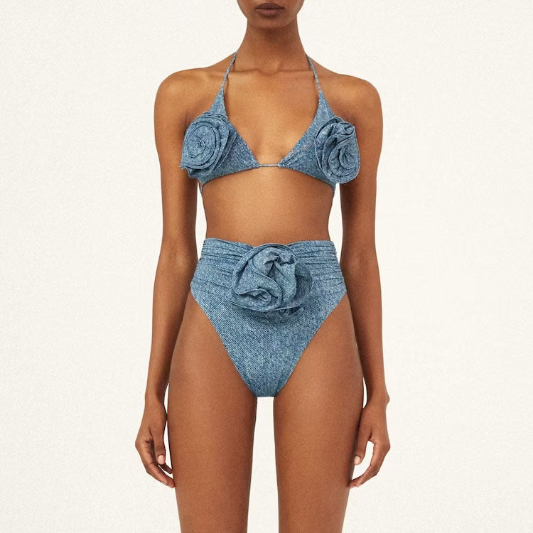 Damen Bikiniset mit eleganten Rüschen und stilvollem Überrock EB