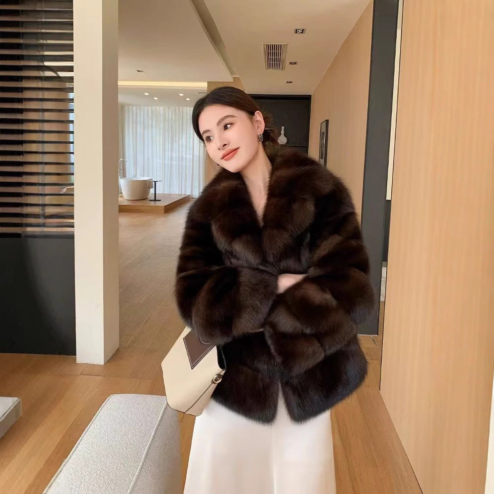 Damen luxuriöse und warme Kunstpelzjacke EB