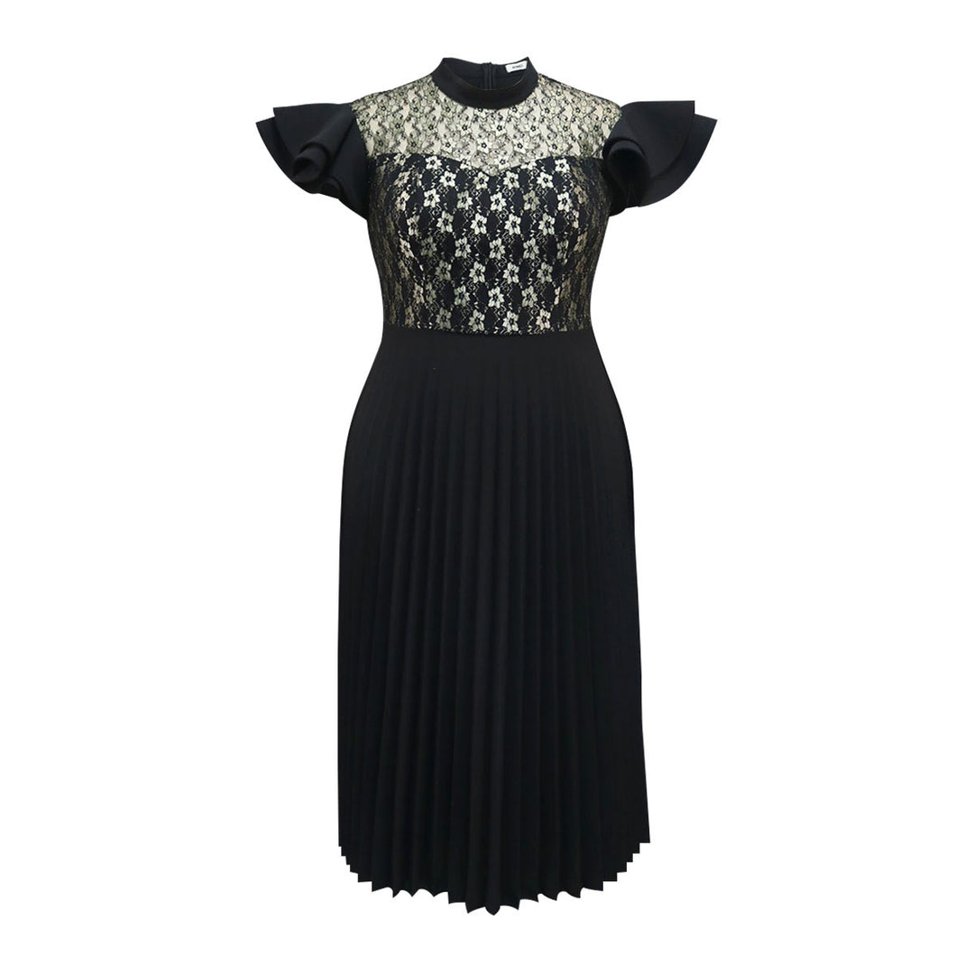 Damen Elegantes Plisseekleid mit floralem Spitzenoberteil EB