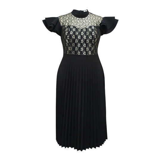 Damen Elegantes Plisseekleid mit floralem Spitzenoberteil EB