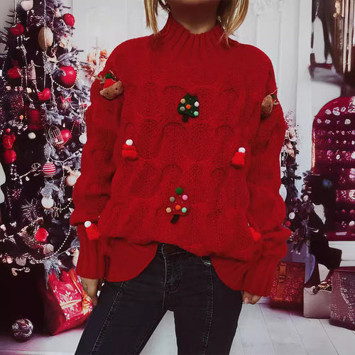 Damen Winter-Pullover mit festlichem Motiv und strukturierter Strickart EB
