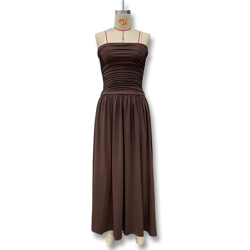 Damen Sommerliches Maxikleid mit schulterfreiem Design und eleganter Raffung EB