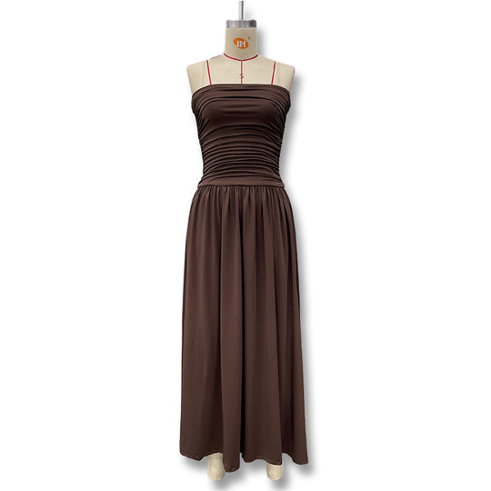 Damen Sommerliches Maxikleid mit schulterfreiem Design und eleganter Raffung EB