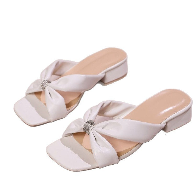 Damen modische Sandalen mit glamouröser Schleifenverzierung und Strass-Applikationen EB