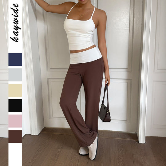 Damen nan weite Loungehose mit hohem Umschlagbund und fließendem Stretchjersey EB