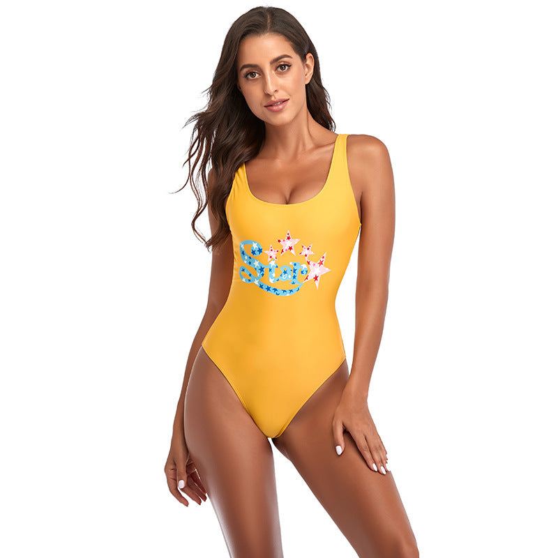 Damen Sportlicher Einteiler Badeanzug mit modischem Sternen-Design EB