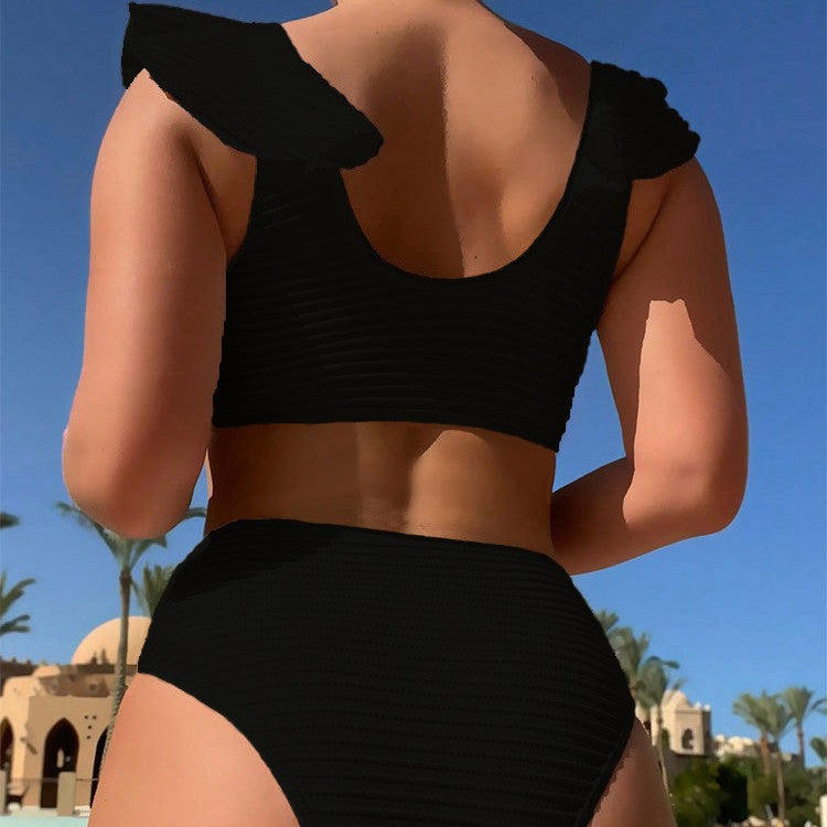 Damen Hoch taillierter Bikini mit verspielten Rüschendetails EB