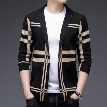 Herren modische Strickjacke mit elegantem Karomuster EB
