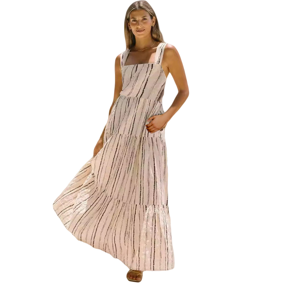 Damen Maxikleid mit verstellbaren Trägern und einzigartigem Streifenmuster EB