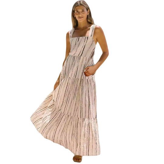 Damen Maxikleid mit verstellbaren Trägern und einzigartigem Streifenmuster EB
