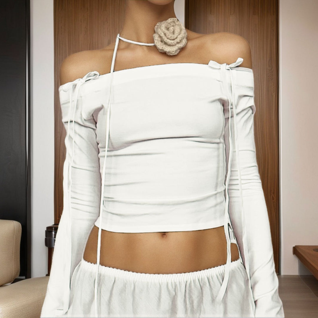 Damen eleganter Choker mit floralen Details und Satinband EB
