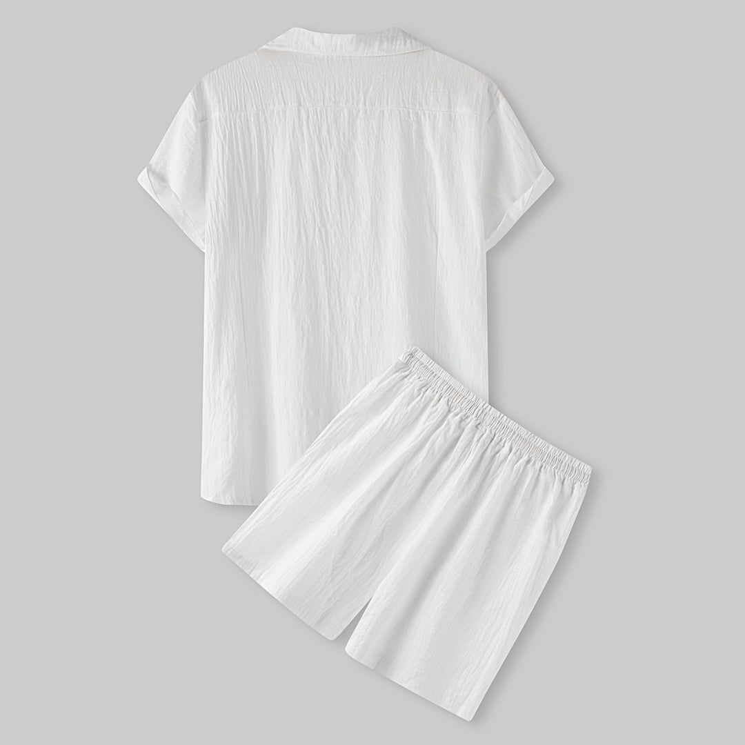 Damen Kurzarm-Pyjama-Set aus leichtem Baumwollmaterial mit praktischer Knopfleiste und elastischem Bund EB