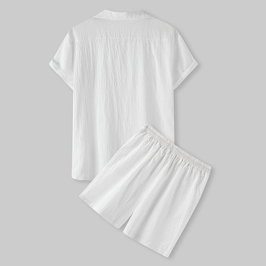 Damen Kurzarm-Pyjama-Set aus leichtem Baumwollmaterial mit praktischer Knopfleiste und elastischem Bund EB