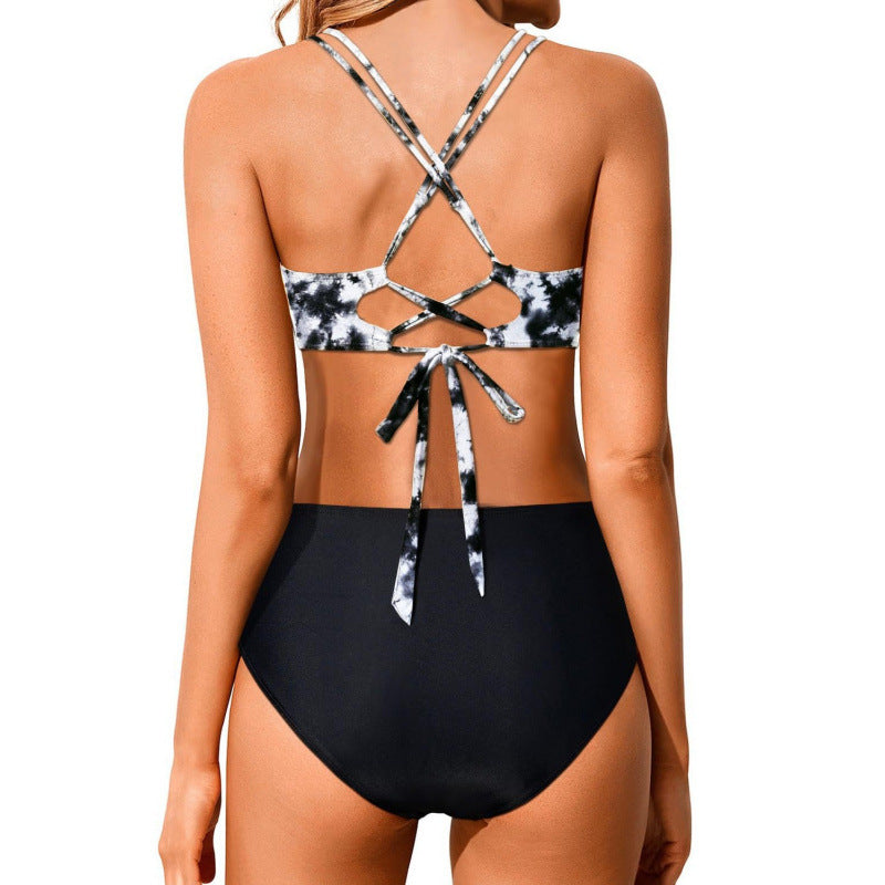 Damen Hochtailliertes Bikini-Set mit gerafftem Oberteil EB