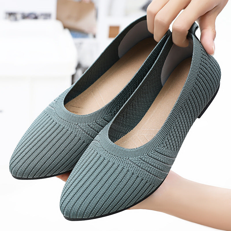 Damen nan gestrickter Ballerina-Slip-On mit sockenähnlichem Schaft, Memory-Komfortfußbett und flexibler rutschfester Laufsohle EB