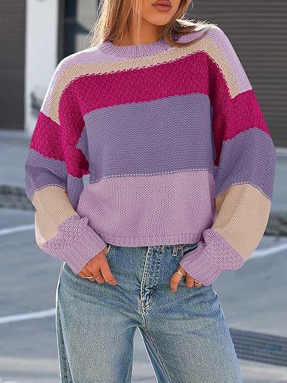 Damen Grobstrickpullover mit Farbblockdesign und oversized Schnitt EB