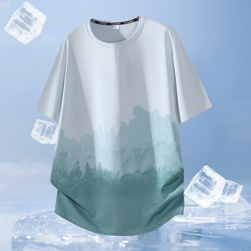 Unisex Nan Oversized Kurzarmshirt mit Aquarelldruck, atmungsaktivem Meshgewebe und legerer Passform EB