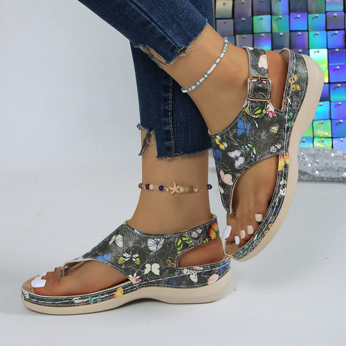 Damen Komfortable Sandalen mit floralen Details und verstellbarem Riemen EB