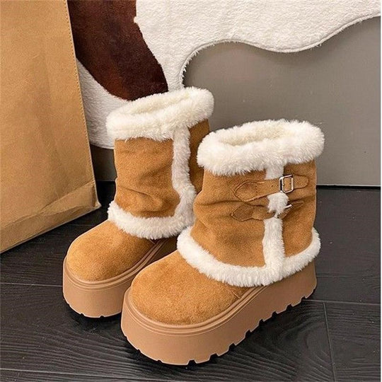 Damen Stiefeletten mit flauschigem Innenfutter und modischen Schnallendetails EB