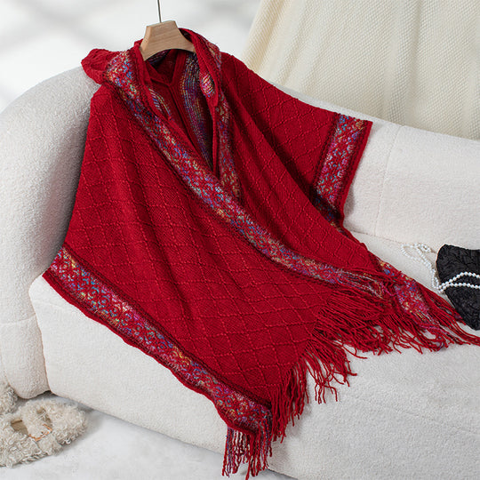 Damen eleganter Poncho mit hochwertigem Strukturdesign und Fransen EB