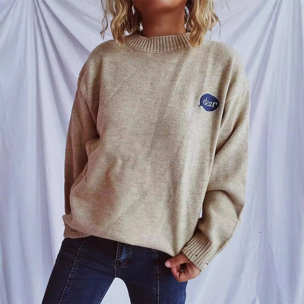 Damen pullover mit bunten Stickmotiven und lässigem Schnitt EB