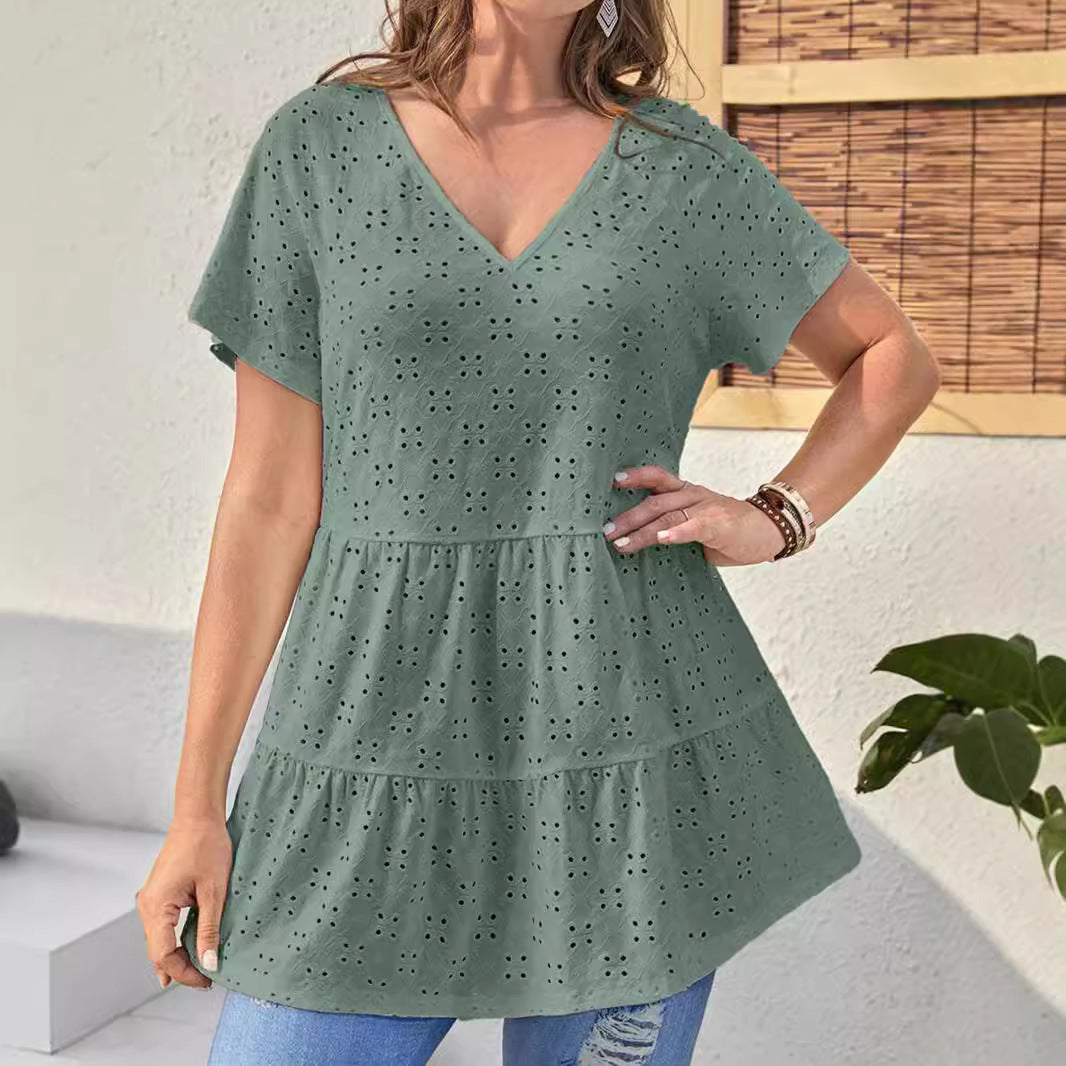 Damen Oberteil mit V-Ausschnitt und Rüschendesign EB