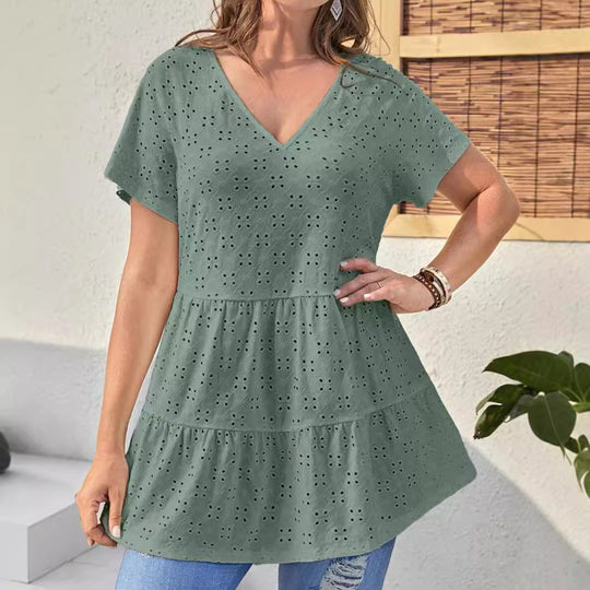 Damen Oberteil mit V-Ausschnitt und Rüschendesign EB