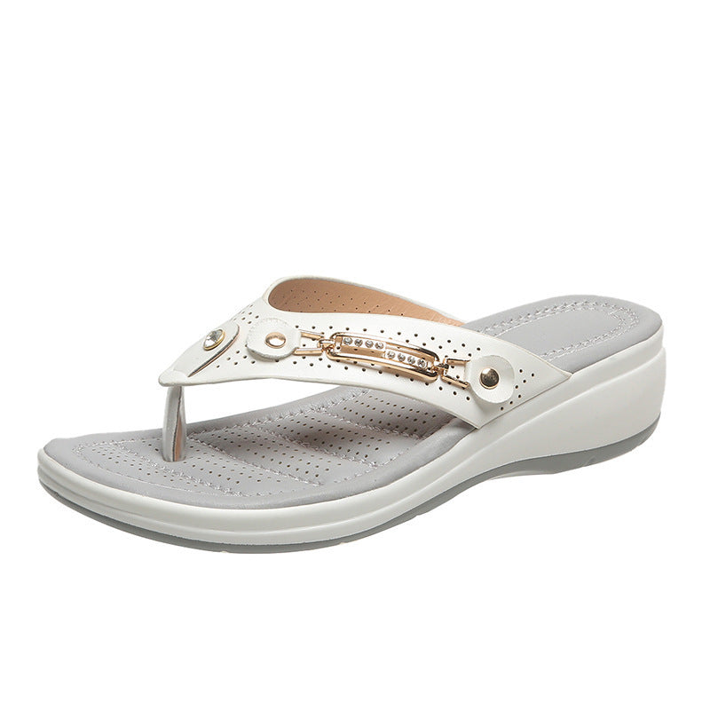 Damen Zehentrenner-Sandalen mit ergonomischem Fußbett und modischen Verzierungen EB
