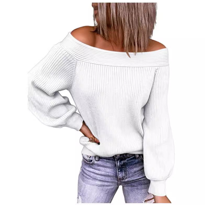 Damen Off-Shoulder Pullover mit voluminösen Ärmeln EB