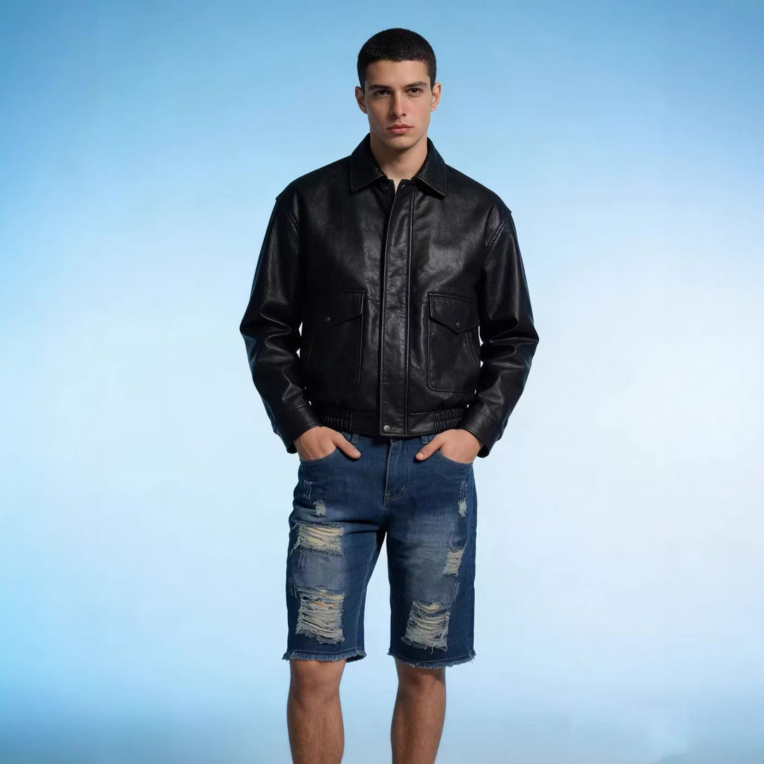 Herren lässige destroyed Jeansshorts mit fransigen Abschlüssen und weitem Bein EB