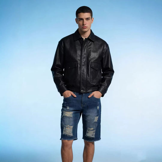 Herren lässige destroyed Jeansshorts mit fransigen Abschlüssen und weitem Bein EB
