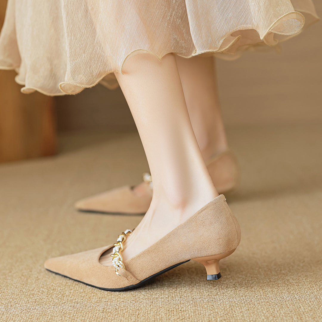 Damen elegante spitze Ballerinas mit modischer Kettenapplikation EB