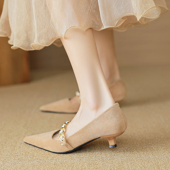 Damen elegante spitze Ballerinas mit modischer Kettenapplikation EB