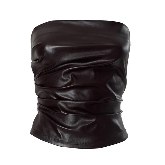 Damen Bandeau-Oberteil aus hochwertigem Kunstleder mit raffinierten Rüschendetails EB