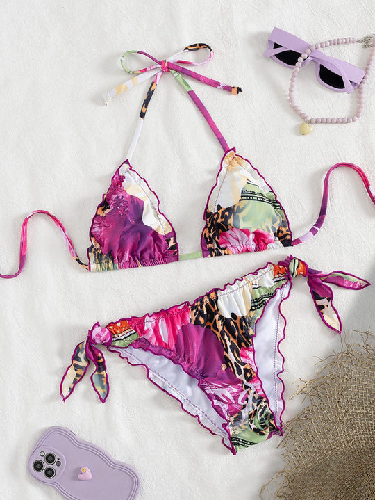 Damen floral gemusterter Triangel-Bikini EB