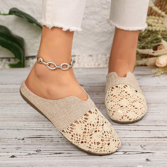 Damen Elegante und bequeme Slipper mit besonderen Häkelverzierungen EB