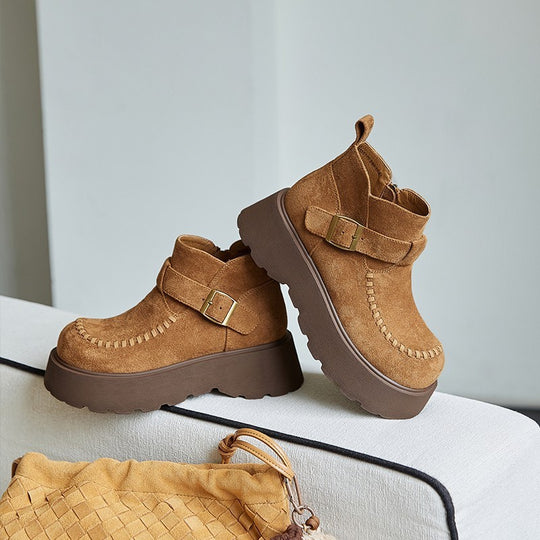 Damen Stylische Plateaustiefel mit modischem Schnallenverschluss EB