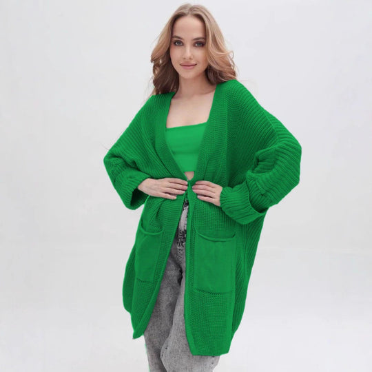 Damen Grobstrick-Cardigan mit weit geschnittenen Ärmeln und großzügigen Taschen EB