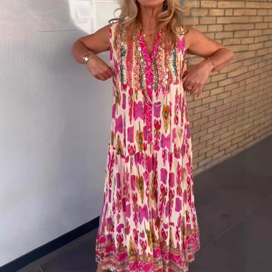 Damen Maxikleid mit buntem Muster und eleganter Stickerei Heidi-Mode