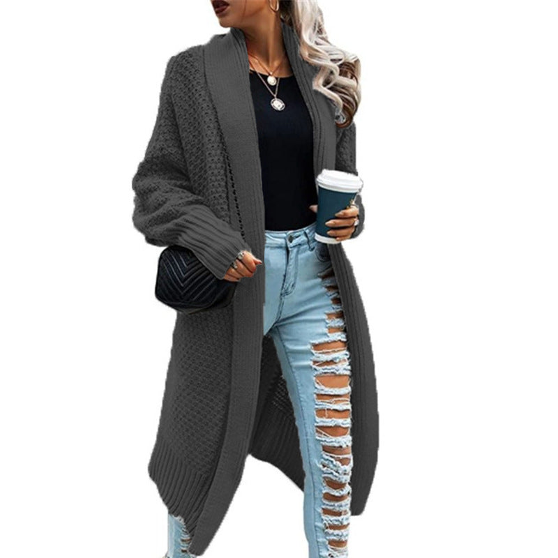 Damen Strickmantel im urbanen Look mit offenem Schnitt und strukturierter Textur EB