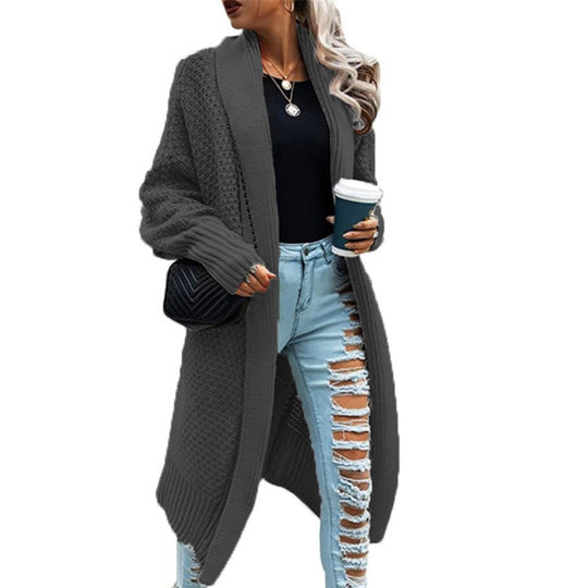 Damen Strickmantel im urbanen Look mit offenem Schnitt und strukturierter Textur EB