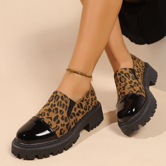 Damen nan modische Chunky-Loafer mit Animalprint, Lack-Toecap und profilierter Traktorsohle EB