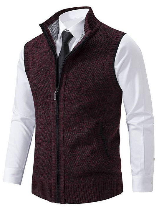 Herren elegante Strickweste mit hohem Kragen und praktischen Reißverschlusstaschen EB