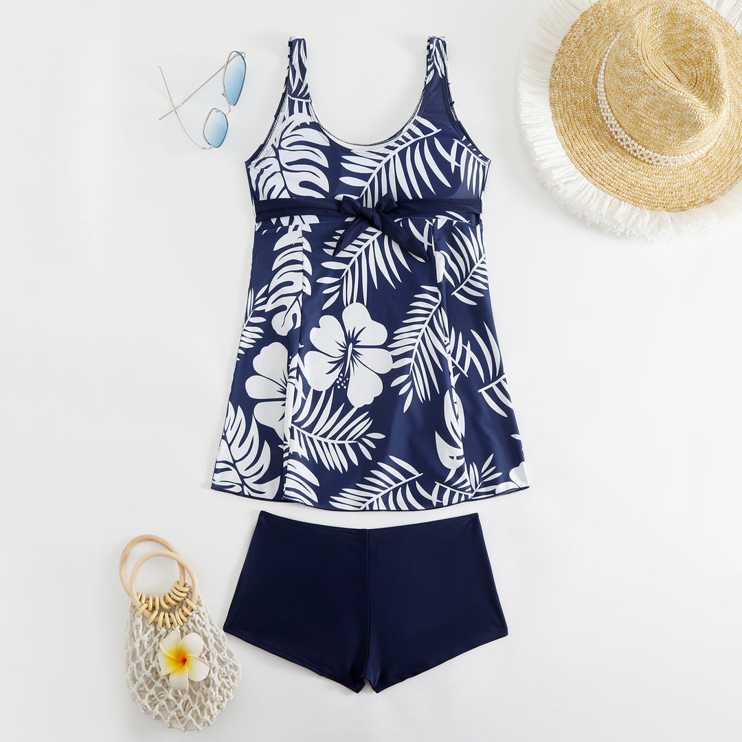 Damen nan Tankini-Set mit tailliertem Empire-Top und hochgeschnittener Badeshorts EB