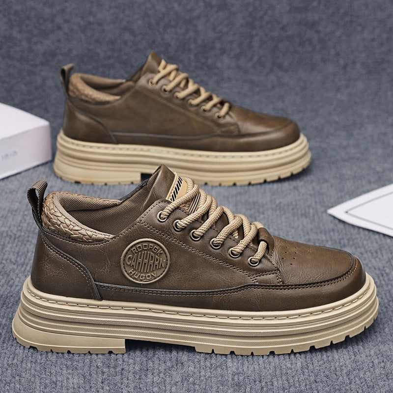 Herren robuste Plateau-Leder-Sneaker mit gepolstertem Fersenkragen, Zuglasche und griffiger Profilsohle EB