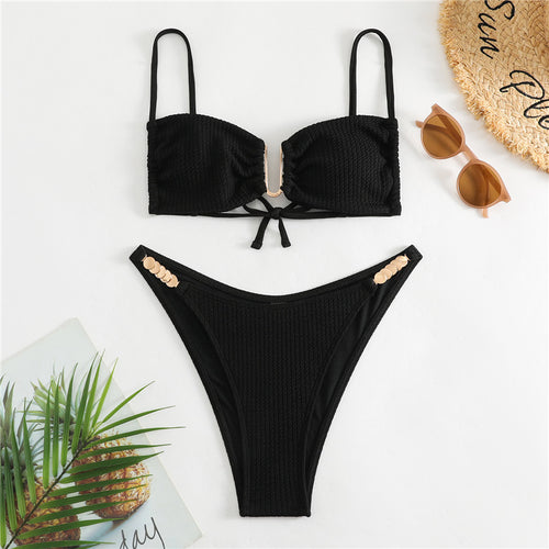 Damen Triangel-Bikini mit raffiniertem Rippendesign und verstellbaren Trägern EB