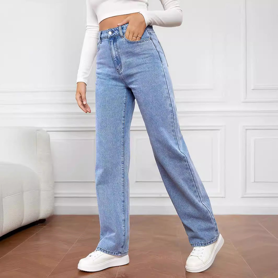 Damen Hoch geschnittene Denim-Jeans mit weitem Bein EB