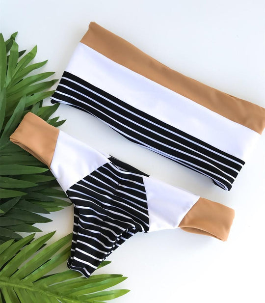 Damen Bandeau-Bikini mit trendigem Streifenmuster EB